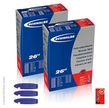 SCHWALBE SV 13 Fahrradschlauch 2 Stück, 26' für Mountainbike + 3 Stück Schwalbe Reifenheber