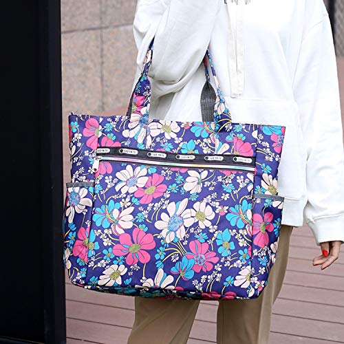 Women’s Canvas Nylon Floral Multi Pocket Top Handle Tote Handbags Bag Shoulder Bag Shopping Bags - Thumbnail 3