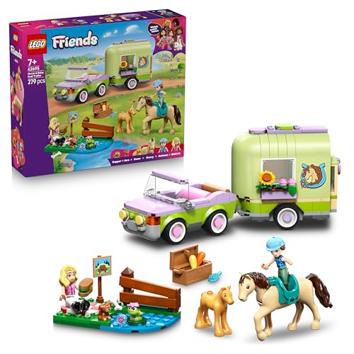 Friends Pferd und Fohlen mit Pferdeanhänger - Pferde Spielset mit Pflegezubehör, 4 Tierfiguren, Auto & 2 Mini Puppen - Geschenkidee zum Geburtstag für Mädchen ab 7 Jahren - 42695