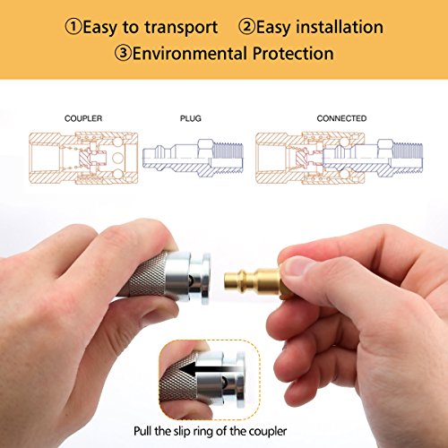 20Pcs Air Compressor Accessory Kit, Drillpro Pueumatic Air Fittings Tools, 1/4'' NPT Plugs, Blow Gun, Tire Pressure Pen with Inflatable Rod Kit for Blow Dust, Test Tire and Inflating for Car/Bike/Ball - Thumbnail 5