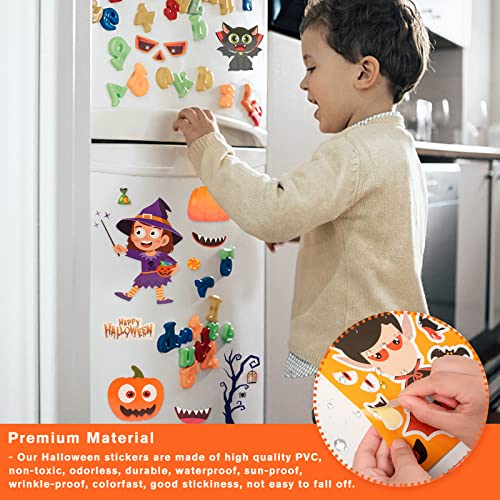 LovesTown 54PCS Halloween Stickers, Waterproof Halloween Make a Face Stickers Halloween Colors Sticker Toys for Kids Party Favors Halloween Activities