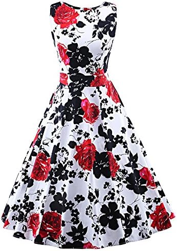 Women's Vintage Sleeveless 1950's Floral Spring Garden Party Picnic Swing Dress