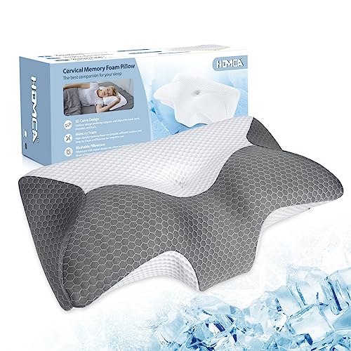 HOMCA Cervical Memory Foam Pillow, Sleeping Pillow with Breathable and Cool Cover, Ergonomic Pillows for Neck and Shoulder Pain 60 x 35 x 8/12 cm