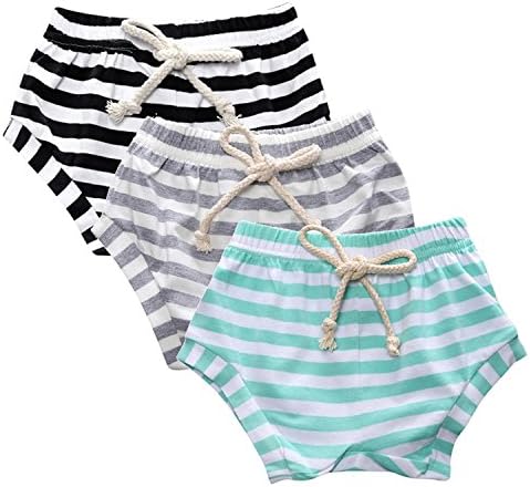 AMOUR TIME 3 Pack Toddler Baby Boys Girls Striped Shorts Little Kids Summer Bloomers (Green,Grey,Black, 3T-4T)