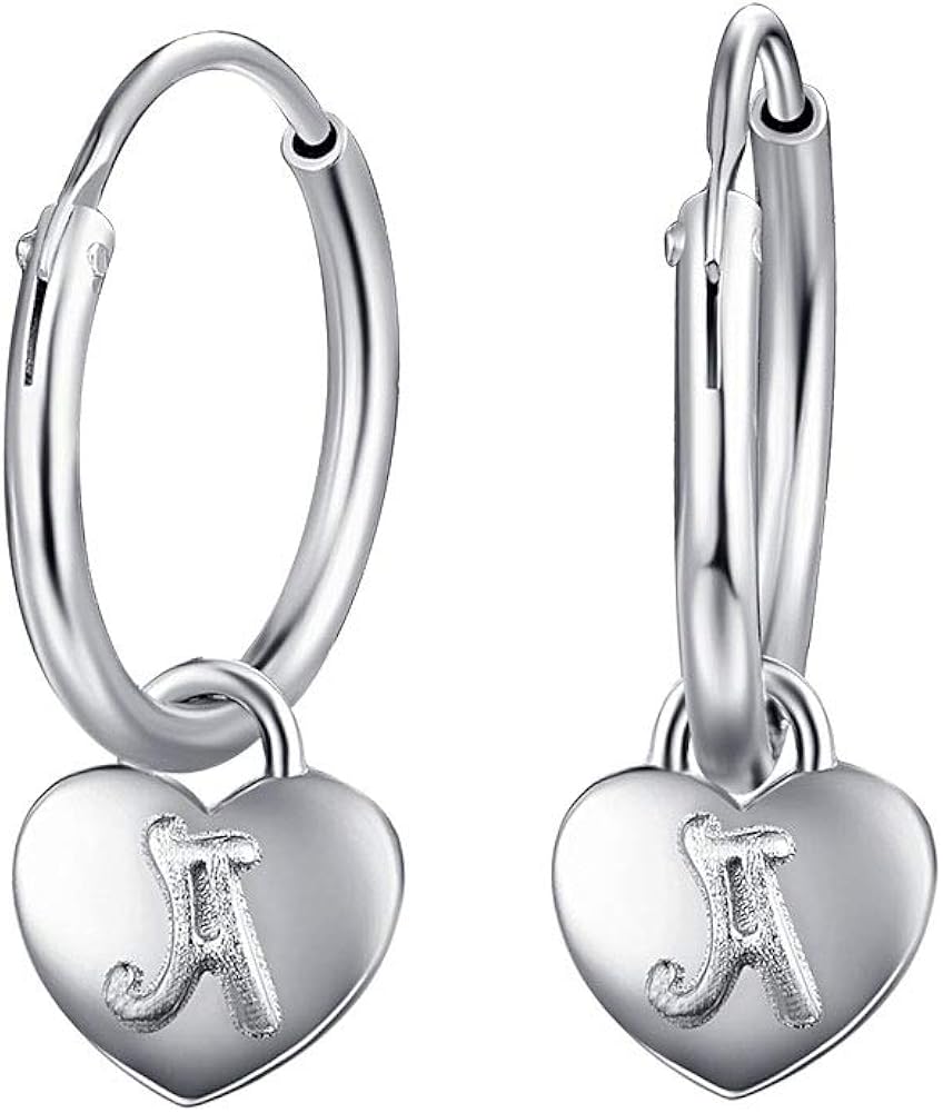 Initial Earrings Small Hoop Dangle Letter A Heart Charm Earrings 925 ...