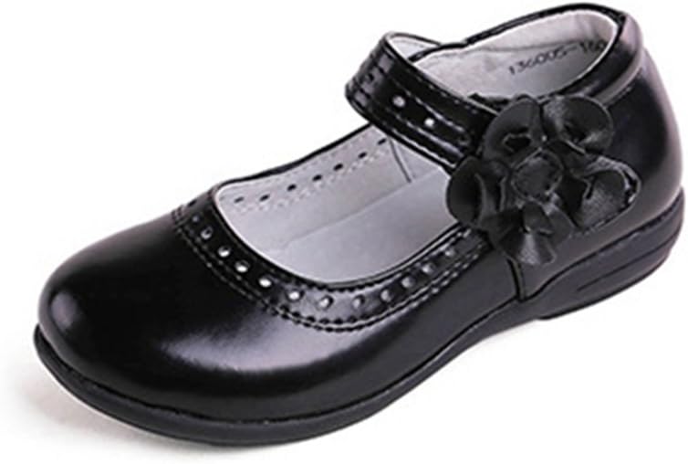 XTIANUK Toddler/Little Kids Girls Mary Janes,Low Top Flower Strap Closure School Uniform Princess Flat Shoes Size 1-8