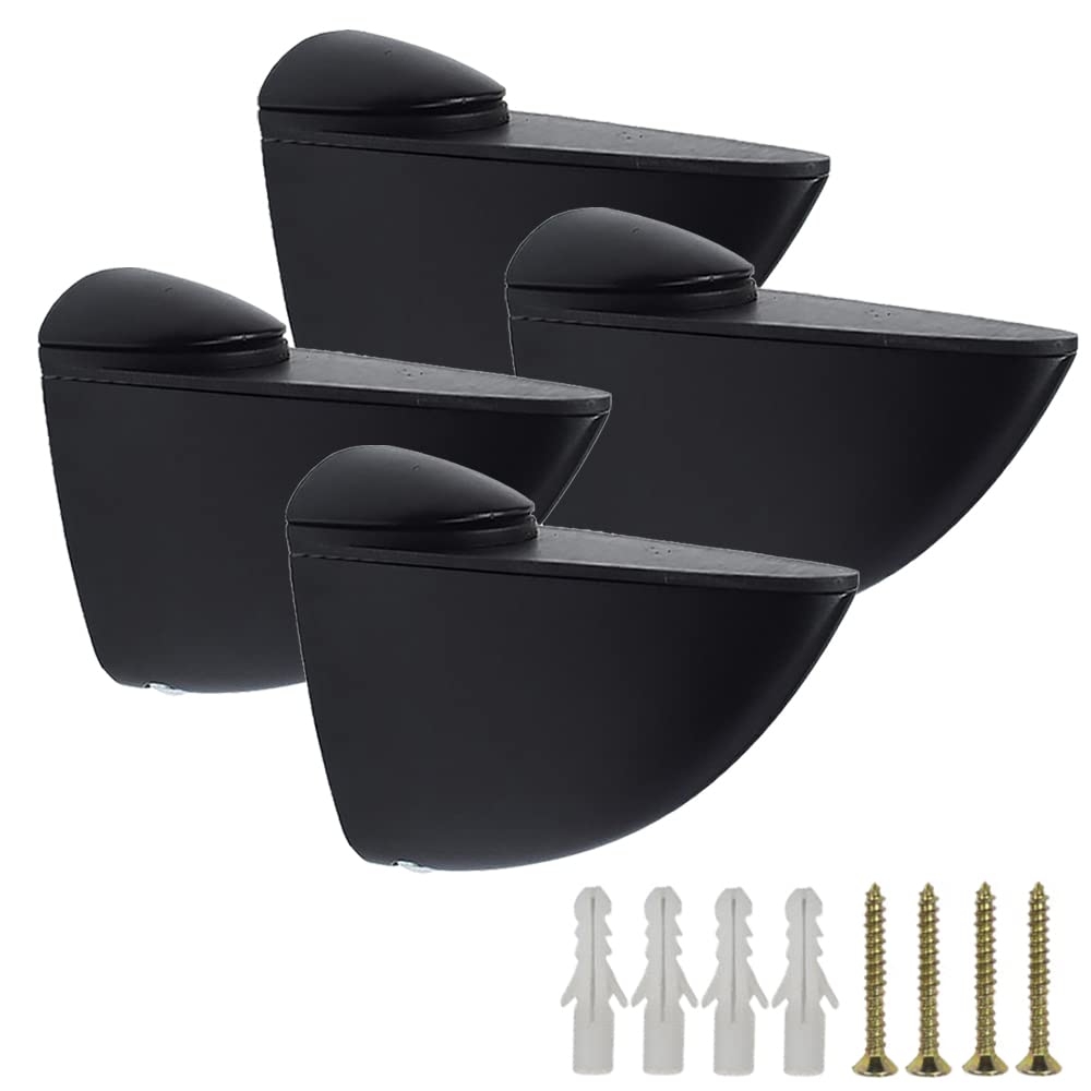 4 Pcs Adjustable Shelf Bracket Support Holder Clips with Screws & Expansion Tubes for 3-20mm Thickness Wood/Glass Shelves Black Alloy Wall Mount Floating Shelves Clamps Bathroom Fixings Hardware [L]