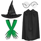 5PCS Witch Costume Accessories Set Including Witch Hat Gloves Glasses Cloak for Women Halloween Cosplay Dress Up