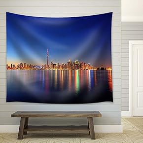 Toronto Cityscape Skyline in The Evening - Fabric Tapestry, Home Decor - 51x60 inches