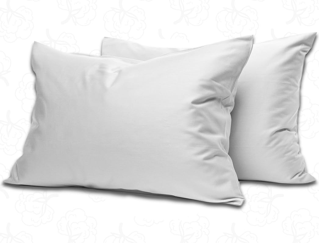 MistyMorning Pillow Cases 2 Pack Soft & Premium Quality Bedding & Linen, Egyptian Cotton 200 Thread Count, Breathable & Envelope Closure in Standard Size (50x75+15 cm) (White, Pack of 2)