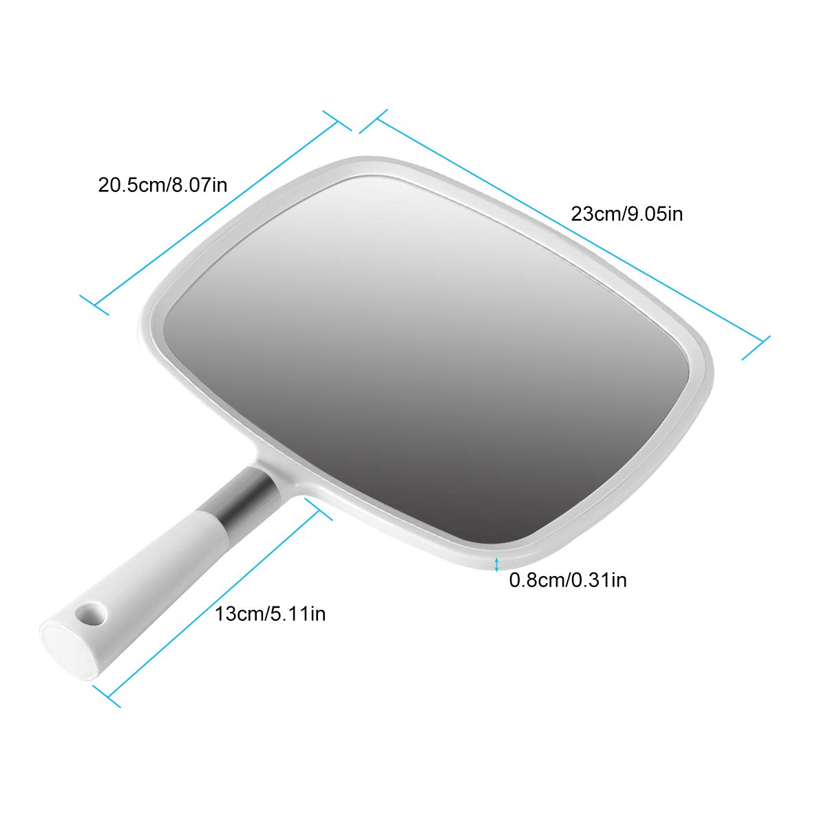 Snowflakes Large Hand Mirror with Handle-Hang Handheld Mirror Hairdresser Mirror.(White)