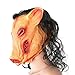 YiYi Operation Halloween Christmas Saw Mask Pig Head with Hair Animal Horrible Cosplay Masquerade Costume Latex Mask