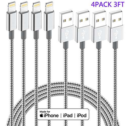 IDiSON 4Pack 3ft Apple MFi Certified iPhone Lightning Cable Braided Nylon Fast Charger Cable Compatible iPhone X XR XS MAX 8 Plus 7 6s 5s 5c Air iPad Mini iPod (Gray White)