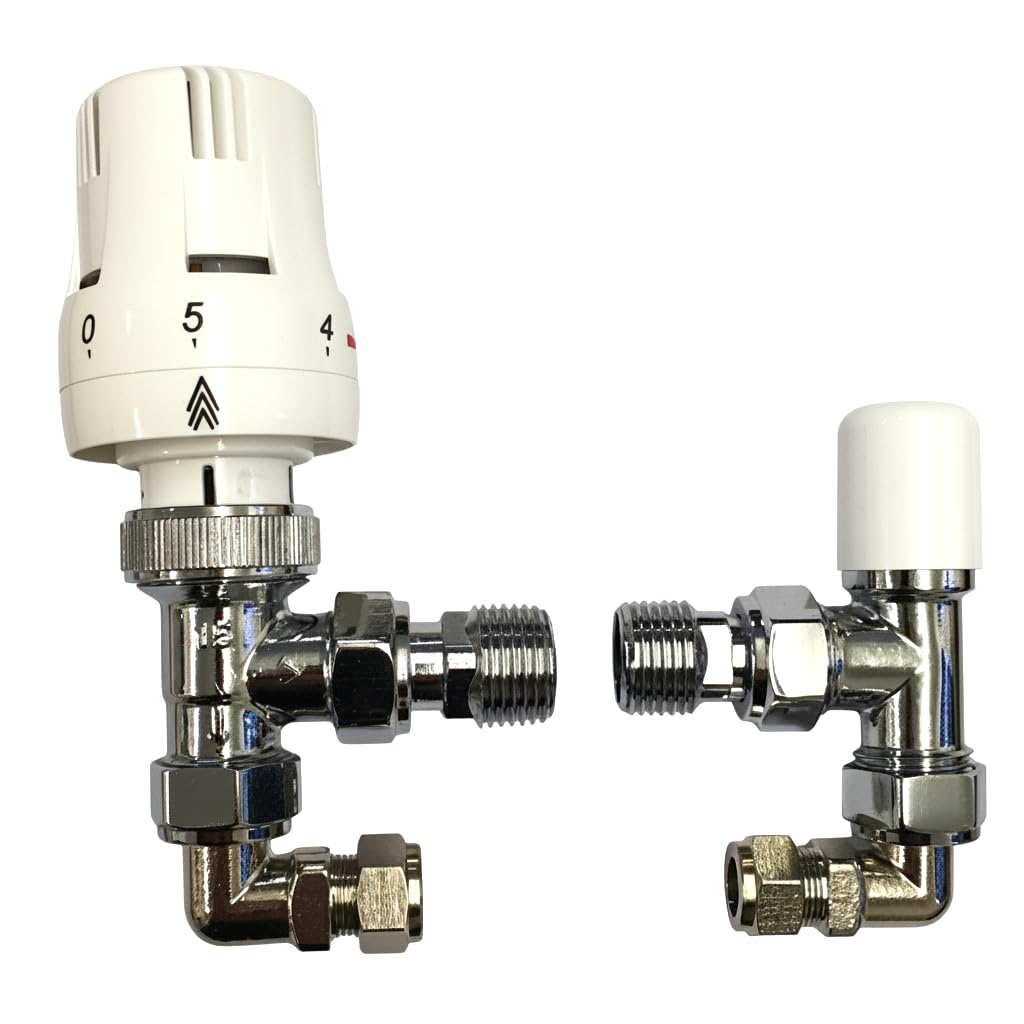 Greened House 1/2" to 10mm White Thermostatic Radiator Valve with 90 degree pipe connector 1/2" / 10mm Designer radiator valve