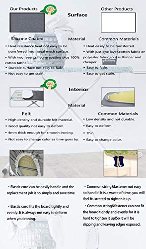 Duwee 15x54 Deluxe Heat Resistant Ironing Board Cover Thicken Felt Padding,Unique Tightening Mechanism Elastic Cord (Grey B)