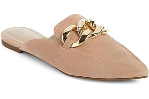 Juliet Holy Womens Mules Flats Pointed Toe Backless Loafers Slip on Metal Chain Slides