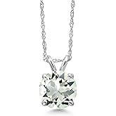 Gem Stone King 14K White Gold Green Prasiolite Pendant Necklace for Women | 1.10 Cttw | Gemstone Birthstone | Round 7MM | With 18 Inch Chain