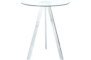 FAATHJDM 31.5" Round Tempered Glass Bar Table with Metal Legs - 37.4" Height Dining Table for Kitchen, Breakfast Bar, Ships from USA - Serviced in USA (1-Piece) (Clear Glass Top Silver Legs)