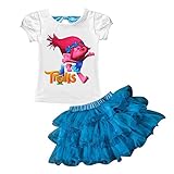 AOVCLKID Trolls Little Girls' 2Pcs Suit Cartoon Shirt and Skirt Set (Blue,110/3-4Y)