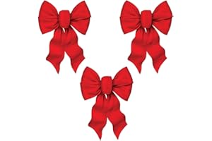 ROCKY MOUNTAIN RADAR Rocky Mountain Goods Large Wired Red Bow - 12" Wide by 18" Long - Christmas Wreath Bow - Great for Large Gifts - Indoor/Outdoor - Waterproof Velvet - Attachment tie (3)