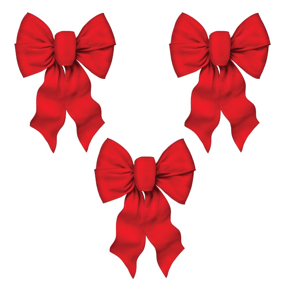 Rocky Mountain Goods Large Wired Red Bow - 12" Wide by 18" Long - Christmas Wreath Bow - Great for Large Gifts - Indoor/Outdoor - Hand Tied in USA - Waterproof Velvet - Attachment tie (3)