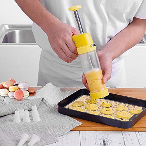 Cookie Press Gun,2019 Cookie Press with 2 Macaroon Baking Mat Sheets,16 Decorative Stencil Discs and 6 Icing Tips,2 Cleaning Brush,100ml Measuring Cup for Cookies and Biscuit and Churro Maker - Thumbnail 3