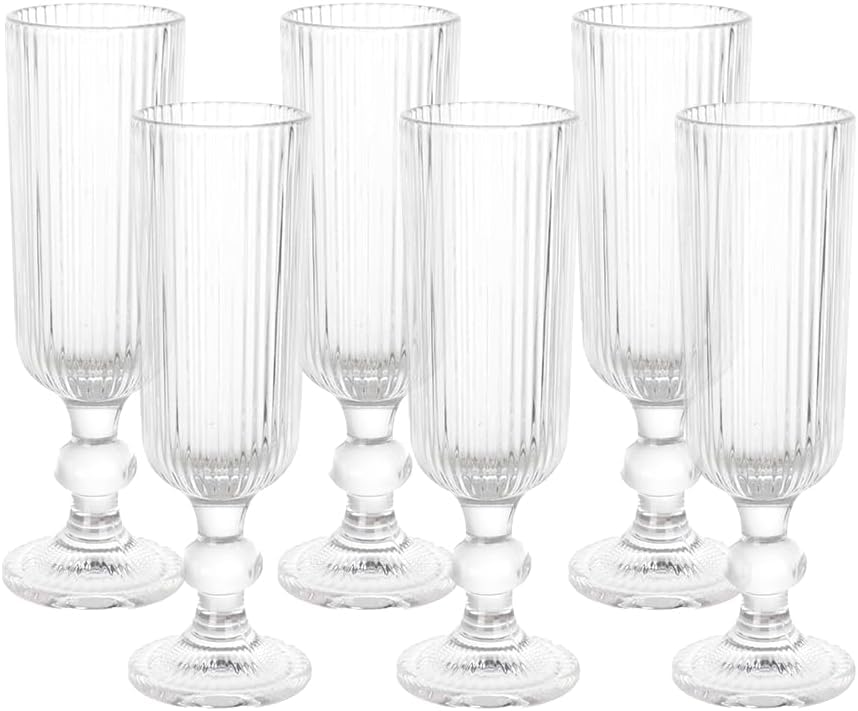 Taça de Champanhe Canelada 140 ml – Conjunto com 6 Peças | Design Cilíndrico Clássico e Sofisticado | Premium Collection