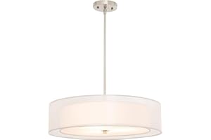 VONLUCE 3-Light Drum Chandeliers, 20" Pendant Light Fixture with 2-Layer Fabric Shade E26 Bases, Adjustable Swivel Joint Hanging Light Fixture for Bedroom Living Room Kitchen Hallway, Brushed Nickel