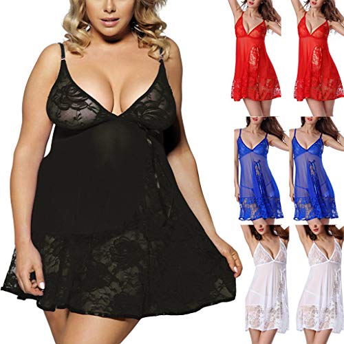 Fashion Women Sleepwear Dress, wodceeke Sexy Lace Sling Big Size Sexy Lingerie Nightdress Short Dress (S, Red)