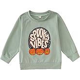 MODNTOGA Halloween Outfit Toddler Boy Girl Pumpkin Graphic T-Shirt Kid Spooky Vibe Print Shirt Long Sleeve Pullover Fall Tops