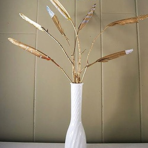 Shindel Gold Dipped Feathers, Natural Feathers Natural Pure White Gold Dipped Feathers for Craft Table Centerpiece Cupcake Decor Baby Shower Decorations, 60 PCS