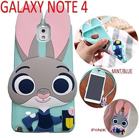 For SAMSUNG GALAXY NOTE 4, LEYSHIZ Newest Premium Quality Durable Protective 3D Cute Cartoon RABBIT Phone Case Cover For Samsung Galaxy Note 4 - MINT/BLUE