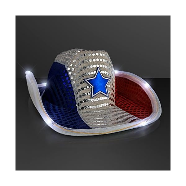 Blue Sequin Light Up LED Cowboy Hat 