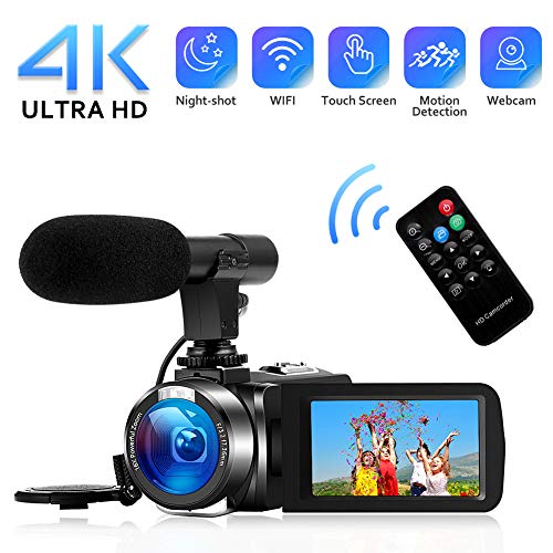 Videocmara-4K-Cmara-de-Video-WiFi-Videocamara-con-micrfono-Full-HD-1080P-30FPS-Cmara-Vlog-de-Pantalla-Tctil-de-3HD-para-Youtube-con-Visin-Nocturna-por-Infrarrojos-y-Control-Remoto