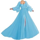 Puffy Sleeve Prom Dress Tulle Ball Gown Slit Formal Evening Gowns Lace Sweetheart Princess Wedding Dresses