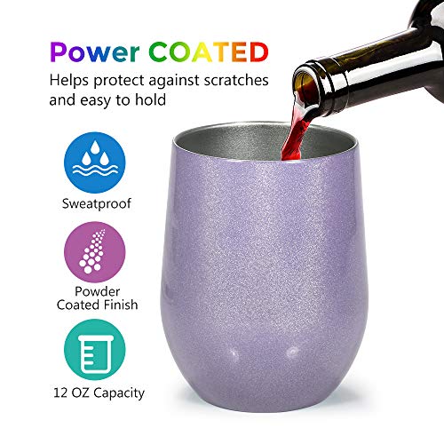 HOMFUL 12 oz Wine Tumbler, Double Wall Insulated Wine Glasses, Stainless Steel Stemless Travel Cup with Sealable Lids Perfect for Wine, Coffee, Drinks, Champagne, Cocktails