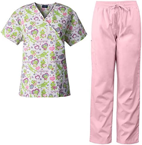 Absolute by Medgear Ladies Plus Scrubs Set, Froggy Valentine FRLV (XL, CottonCandy-FRLV)
