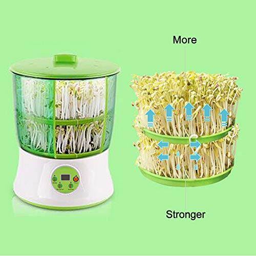 Bean Sprouts Machine,LED Display 110V Automatic Intelligence Electronical Seed Sprouts Maker Food Grad PP Material 2 Layers Large Capacity Power-Off Memory Function Sprouter