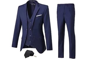 Mrbuerly Men Suit 3 Pieces Slim Fit, 2 Button Wedding Suit Prom Suit for Men Business Suit Jacket Vest Pant and Tie
