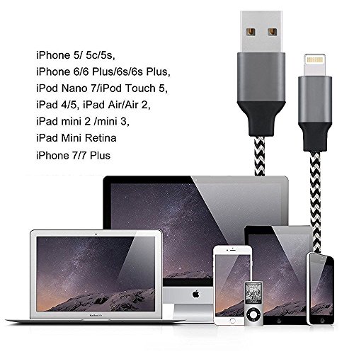 Lightning Cable,Mattzur [3 Pack] iPhone Charger to USB Syncing and Charging Cable Data Nylon Braided Cord Charger for iPhone 8/8 Plus7/7 Plus/6/6 Plus/6s/6s Plus/5/5s/5c/SE(Black) - Thumbnail 2