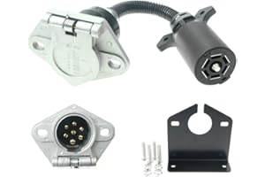 ANTO 7 RV Blade to 7 Pole Round RV Trailer Plug Wire Harness Electrical Quick Converter Adapter with Connector Socket Mounting Bracket