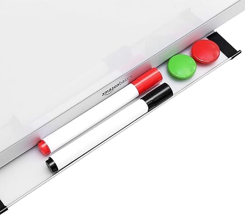 Tableau Blanc Magnétique Avec Cadre en Aluminium, Porte-Stylos, 6 Aimants, 1 Gomme et 2 Marqueurs Pour une Utilisation au Bureau et à la Maison, Mural, Effaçable à Sec, 60 x 45cm