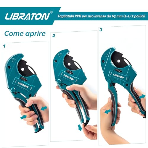 Libraton PVC Pipe Cutter 2-1/2" (63mm), Large PVC Pipe Cutter, Improved Blade for Heavy Duty Plastic Pipe Cutter for Cutting PVC Pipes, Pex Pipes, Plastic Pipes