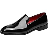 ELANROMAN Men's Patent Leather Loafers Wedding Party Prom Shoes
