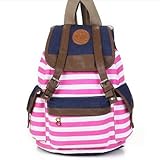 Marrywindix Unisex Canvas Backpack School Bag Vintage Stripe College Laptop Bags Rucksack for Teens Girls Boys Students Outdoor Travel Pink