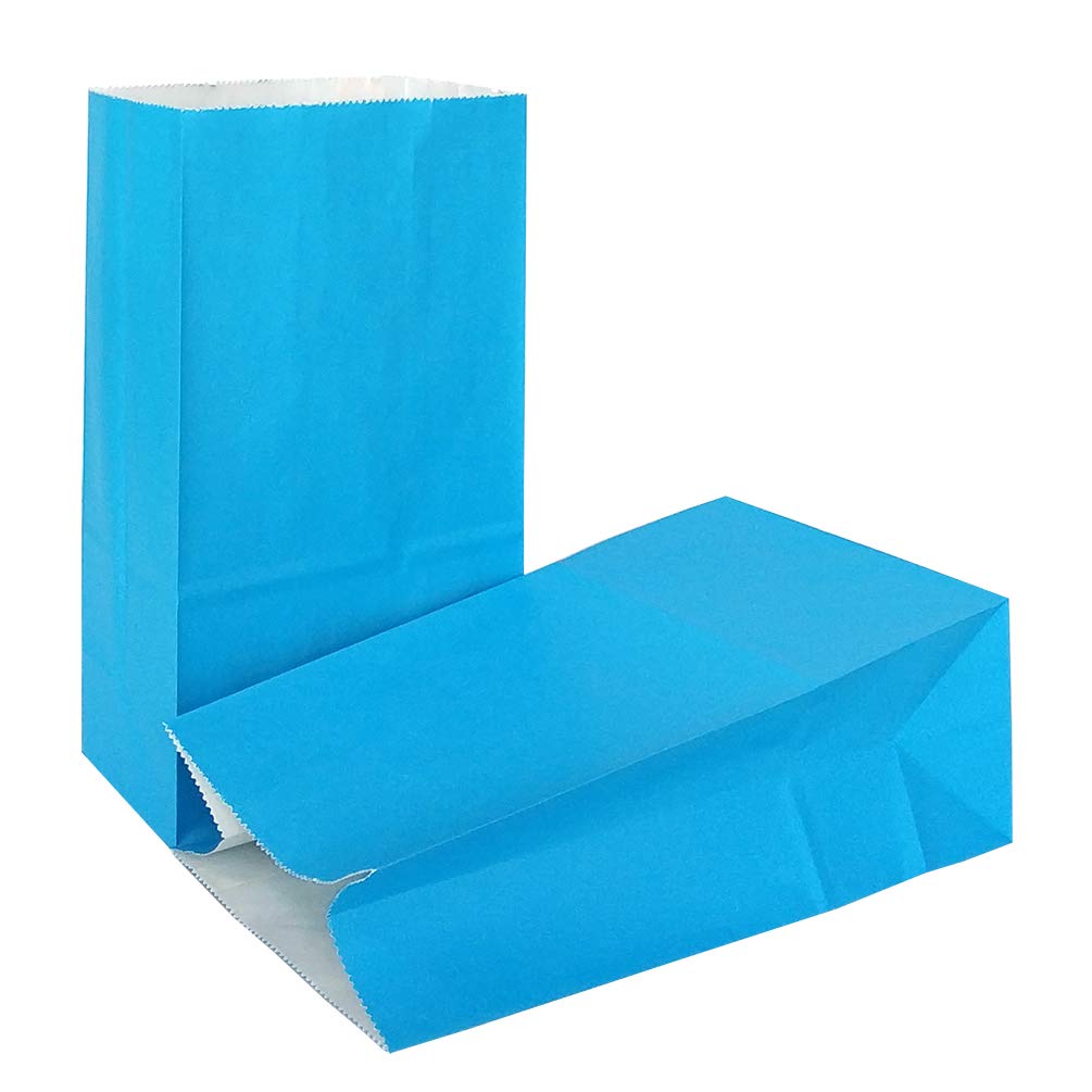 KIYOOMY 100 CT Small Paper Bags Blue Goody Bags Kraft Party Bags for Wedding Kid's Birthday Party (Sky Blue, 100 CT, 3.1 X 5.1 X 9.4 in)
