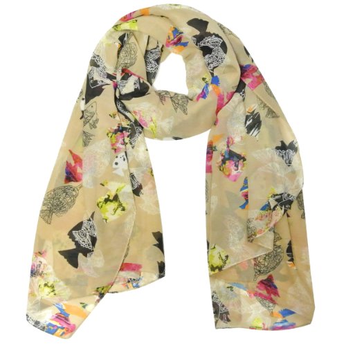 Wrapables Chiffon Under the Sea Fish Pattern Long Scarf, Khaki