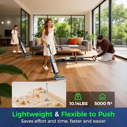 Wet Dry Vacuum Cleaner, 45kPa Vacuum Mop All in One, Mop Vacuum Cleaner for Hard Floor Cordless Vacuum Mop Combo with Self-Cleaning,75 Mins Runtime, Anti-Tangle, LED Light,180° Lay-Flat,Self Propelled