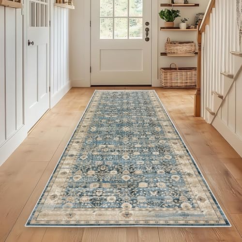 WTHYGB Teppich Läufer Flur Teppichläufer Küchenläufer Küche Teppiche rutschfest Waschbar Bettvorleger für Flur Waschküche, 60x200cm Blumen Boho