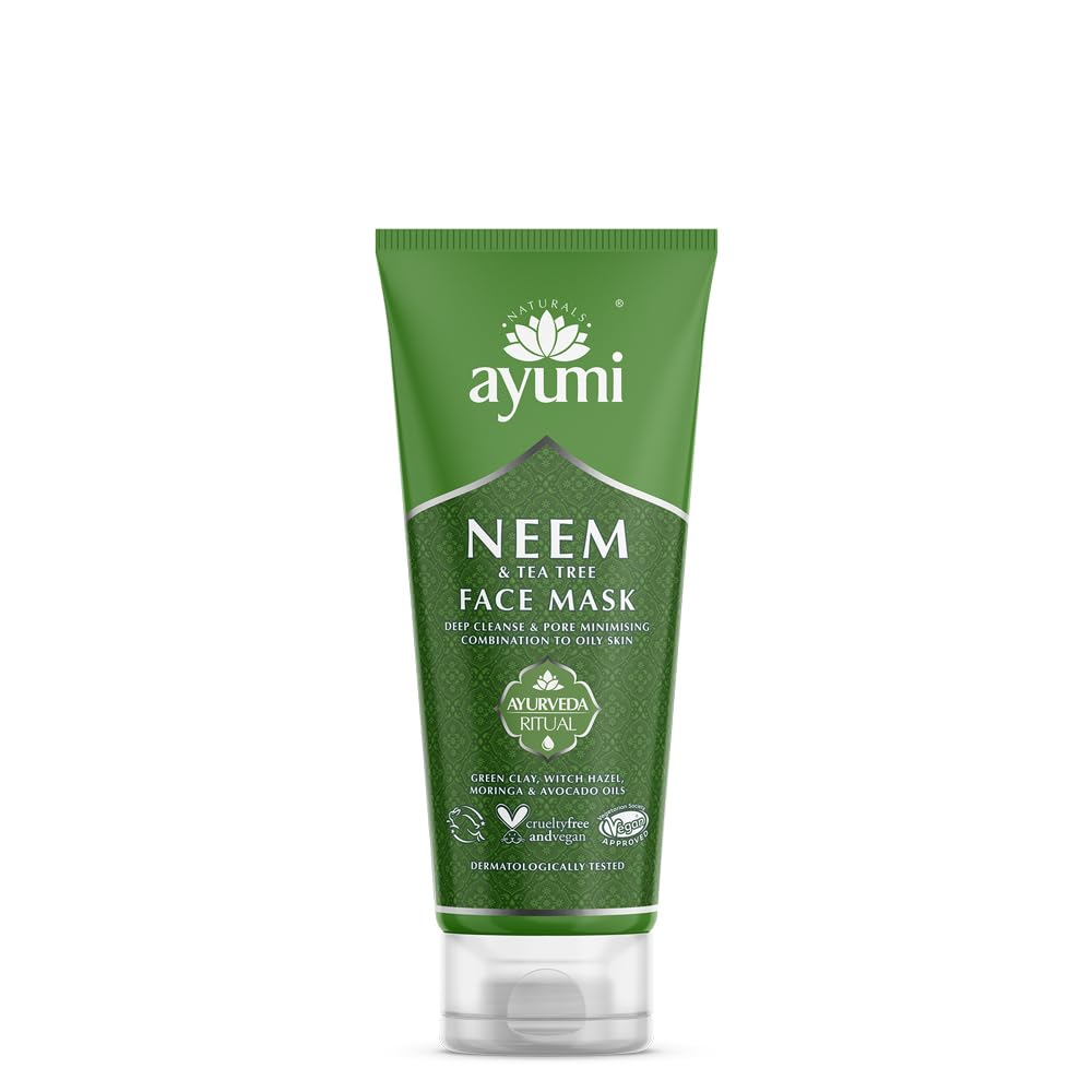 Ayumi Neem & Tea Tree Face Mask | Oil Control Green Clay Mask | Acne Face Mask for Acne Treatment | PoreMinimiser Mask with Witch Hazel | Women & Mens FaceMask | 100ml